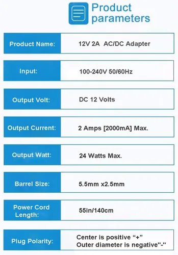 Vista 2 de Fuente de adaptador de corriente de 12 voltios, 2A, adaptador universal de CA de 12 voltios, 2000 mA, CA 100-240 V a CC 12 V, cargador