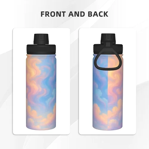 Vista 3 de Colorful Clouds Printed Insulated Water Bottle, 18oz Stainless Steel Funny Travel Mug, Leakproof Hot & Cold for Sports, Gym, Hiking