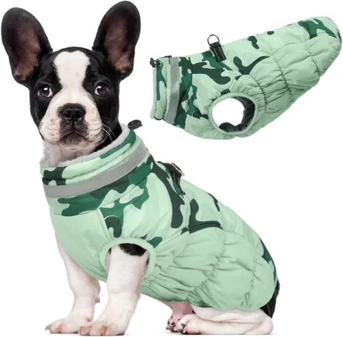 Vista 50 de Lelepet Abrigo cálido para perro, abrigo de invierno para perro, chaqueta impermeable para perros con arnés integrado reflectante de forro polar