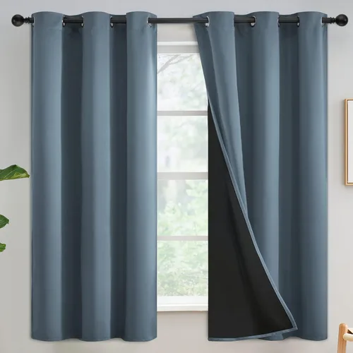 Vista 170 de Yakamok Cortinas negras, cortinas de ventana con aislamiento térmico y eficiencia energética para dormitorio, cortinas opacas completas y cortinas