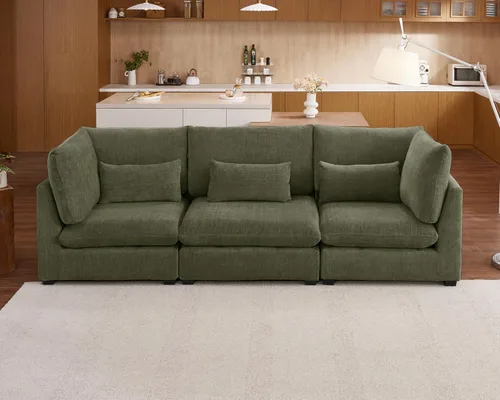 Vista 80 de Sofá Modular de Tamaño Grande, Sofá Seccional de Chenilla Cloud Extra Profundo con Chaise Otomana, Sofá Cama de Chenilla Esponjosa de 5 Asientos