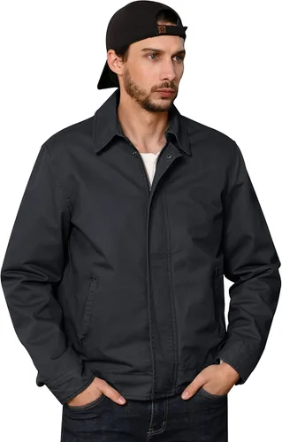Vista 4 de WenVen Chaqueta de algodón militar ligera para hombre, abrigo de trabajo con solapa de primavera casual