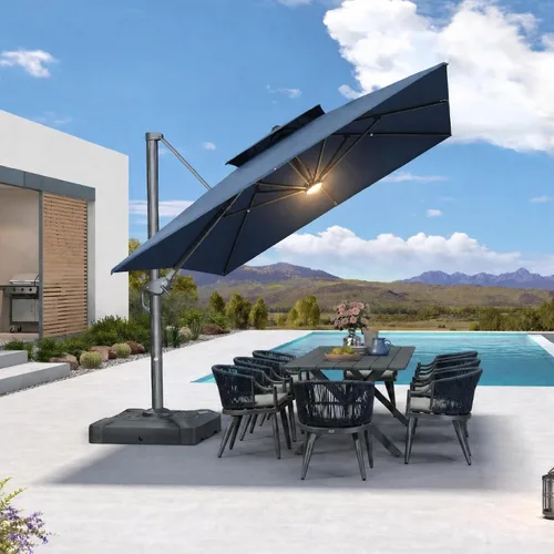 Vista 13 de PURPLE LEAF Sombrilla de Patio Voladiza de 10' x 13' para Exteriores con Base de 330 libras, Sombrilla Rectangular Grande Resistente al Viento