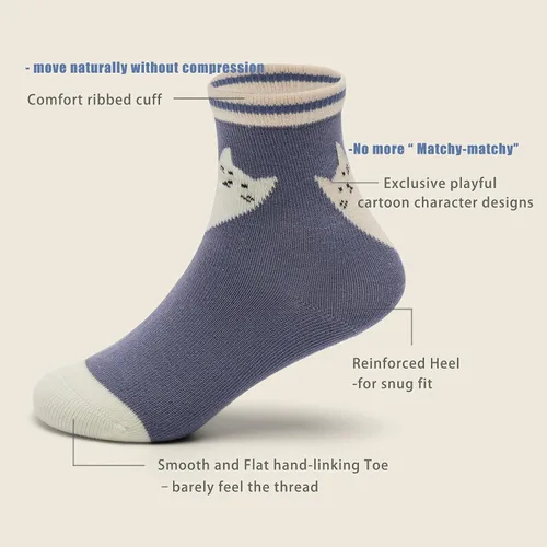 Vista 13 de Aisyee Calcetines de algodón para niños, calcetines sin costuras para niños, calcetines coloridos de cuarto de punto, paquete de 6