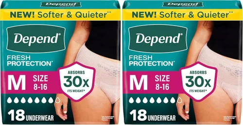Vista 24 de Depend Fresh Protection - Pañales para adultos, ropa interior de incontinencia y para pérdida de orina posparto para mujer, desechable, máxima