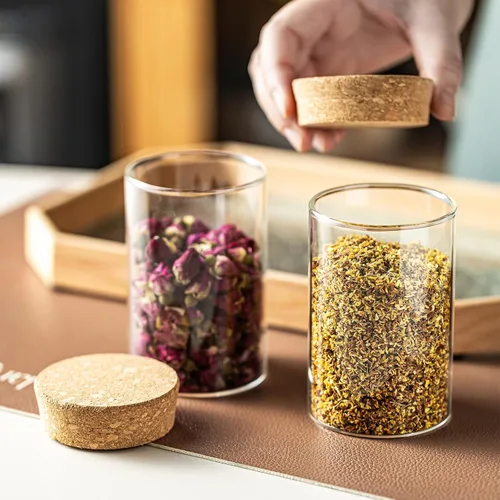Vista 7 de Recipiente de almacenamiento de vidrio de 10 onzas – Tarros de vidrio herméticos con tapa de corcho, tarros de especias, tarro de caramelo, tarros