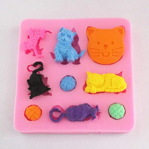 Vista 6 de Molde de silicona con forma de gato pequeño, molde de pasta de goma para gatito, chocolate, caramelo, magdalena, herramientas de decoración