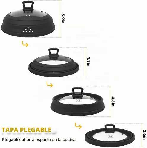 Vista 4 de Tapa protectora contra salpicaduras para microondas, tapa protectora de salpicaduras de vidrio ventilado con silicona plegable para alimentos como