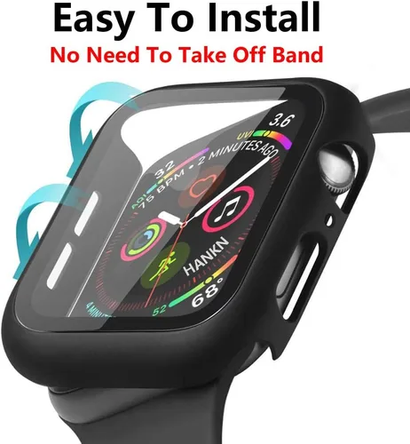 Vista 6 de Estuche duro mate para Apple Watch Series 7 8 9 41mm, protector de pantalla de vidrio templado, estuche con cobertura completa, amortiguador a