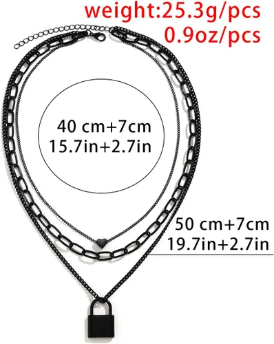 Vista 5 de Caiyao Collares apilados para mujer, cadenas de bloqueo negras, collar en capas con dije estético, gargantilla multicapa