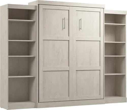 Vista 36 de Bestar Pur Queen Cama Murphy con gabinetes de almacenamiento de armario, marrón rústico de 115 pulgadas, arreglo para dormir que ahorra espacio