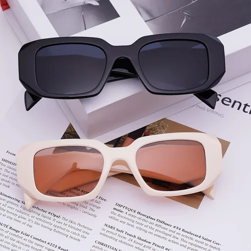 Vista 7 de Haqptul Lentes de sol rectangulares de moda para mujeres y hombres, cuadrados, retro, vintage, lentes hexagonales de los años 90S, Y2K, accesorios