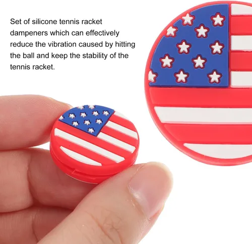 Vista 5 de Amosfun Amortiguador de tenis de silicona con bandera americana, amortiguadores de tenis de raqueta, vibración, cuerdas de raqueta, amortiguadores