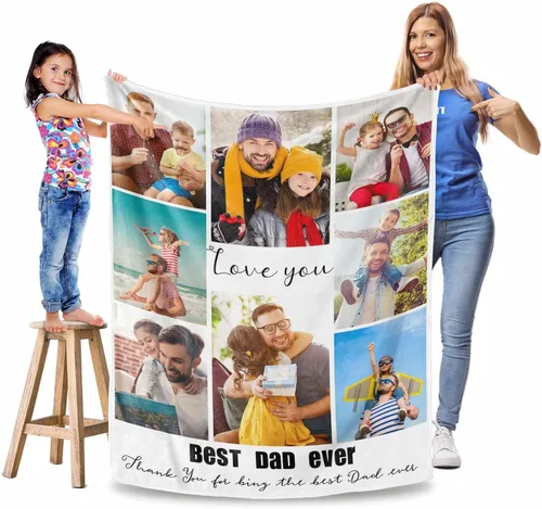 Vista 24 de Manta personalizada para el Día del Padre, regalos para papá, mantas personalizadas con fotos, mantas personalizadas de collage de fotos, manta suave