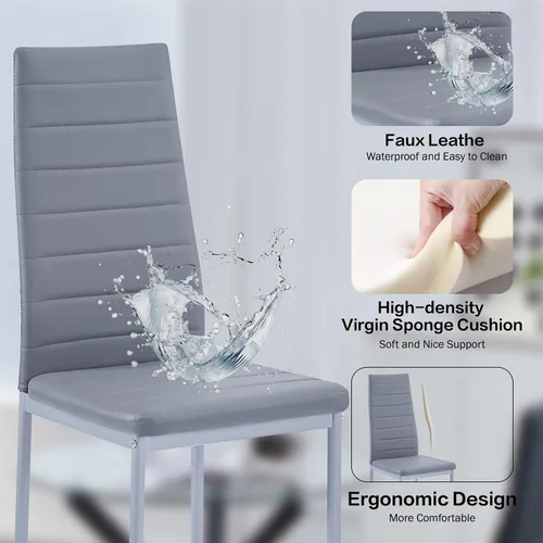 Vista 6 de Juego de sillas de comedor para cocina, sillas modernas de metal con asiento acolchado de piel sintética, respaldo alto y sillas de patas cromadas