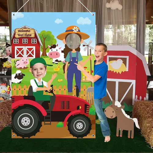Vista 5 de Haooryx Accesorios para cabina de fotos de animales de granja, animales de granja, tela de satén grande, accesorios para cabina de fotos, telón