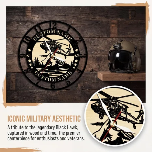 Vista 9 de Geek Alerts Reloj de pared de madera de helicóptero Black Hawk