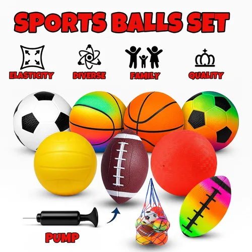 Vista 5 de Paquete de 8 pelotas para niños pequeños, pelotas de fútbol de 5 pulgadas, fútbol, baloncesto, pelotas de playa, kickball para juegos al aire libre