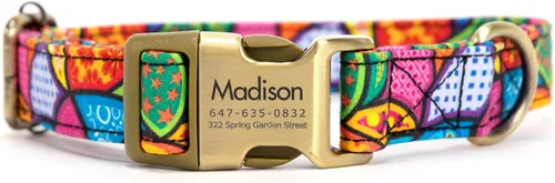 Vista 20 de Collar de perro personalizado con nombre y número de teléfono grabado, collar ajustable personalizado para cachorros, collar de algodón orgánico