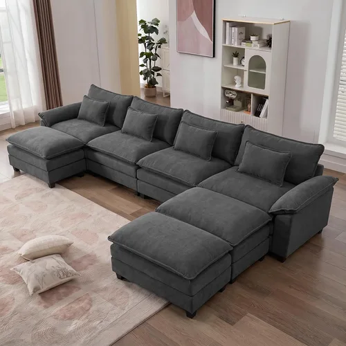 Vista 61 de IPKIG 117" Modular Sectional Cloud Couch, Modern L-Shaped Sofa with Ottoman Blanco beige