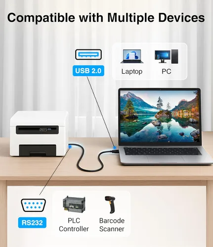 Vista 8 de BlueRigger Cable adaptador serie USB a RS232 (6 pies, USB 2.0 a DB9 macho, 480 Mbps, cable de consola, puerto serie de 9 pines) - Compatible