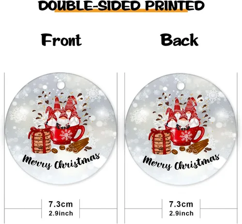 Vista 2 de ArogGeld Adorno redondo de cerámica con diseño de gnomo de Navidad, recuerdo de porcelana plana, árbol de Navidad, vacaciones, decoración de fiesta