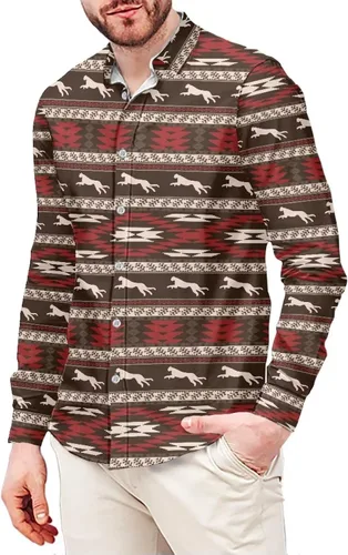 Vista 5 de Camisas aztecas grandes y altas para hombre, diseño étnico azteca tribal del suroeste, camiseta delgada de manga larga con botones