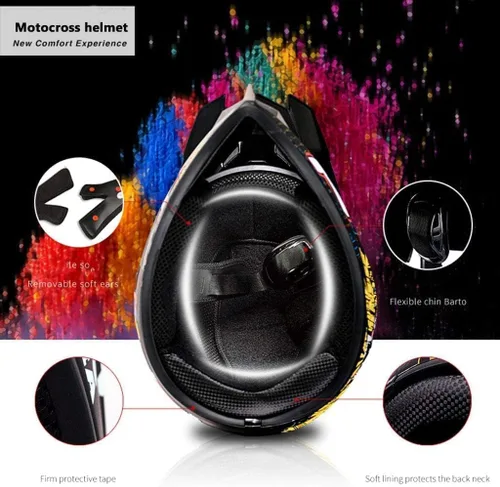 Vista 5 de Casco Bluetooth de cara completa para motocross, motocross, ATV, motocicleta, casco Bluetooth para hombres y mujeres, aprobado por el DOT, de cuatro