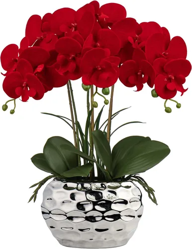 Vista 7 de Briful Orquídeas artificiales de 18 pulgadas, orquídea azul Phalaenopsis grande con macetas de cerámica plateada, flor de orquídea falsa