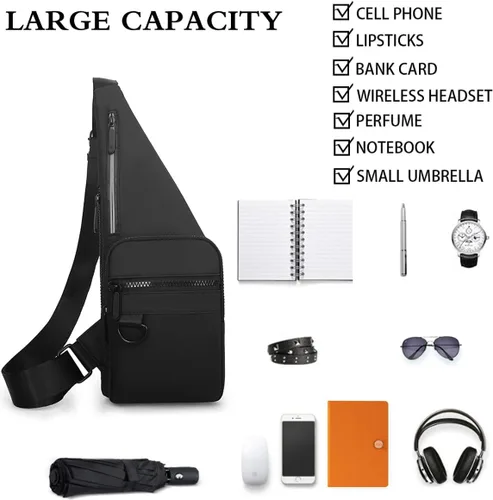 Vista 7 de Bolso bandolera delgado cruzado en el pecho, mochila de hombro antirladrón, bolsa de bolsillo personal, riñonera para viajes y deportes