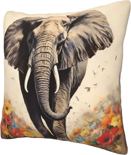 Vista 2 de Fundas de almohada decorativas con estampado de pintura de elefante, funda de cojín cuadrada suave, fundas de cojín para sofá, dormitorio, sala