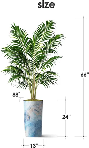Vista 7 de Árbol artificial en macetero con efecto de granito moderno, palmera tropical areca artificial de seda para decoración del hogar en interiores