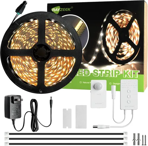 Vista 8 de RAYZEEK Kit de tiras de luces LED inalámbricas activadas por movimiento, regulables de 19.7 pies y adaptador con certificación UL, interruptor