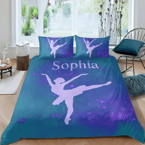 Vista 8 de Juego de ropa de cama personalizada de 3 piezas para niñas con mosca de gimnasia, tamaño individual, funda de edredón personalizada con nombre