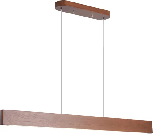 Vista 15 de Lámpara colgante lineal natural de madera maciza de 3 luces, moderna lámpara colgante LED regulable, candelabro para mesa de comedor, isla