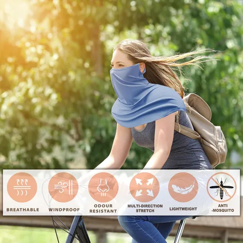Vista 3 de Obacle Máscara facial con polaina para el cuello con cintas elásticas para las orejas para hombres y mujeres para protección solar Azul