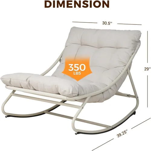 Vista 2 de Silla mecedora para exteriores Grand Patio, mecedora de salón de metal con cojín grueso, balancín moderno y cómodo para patio, porche, terraza, Beige