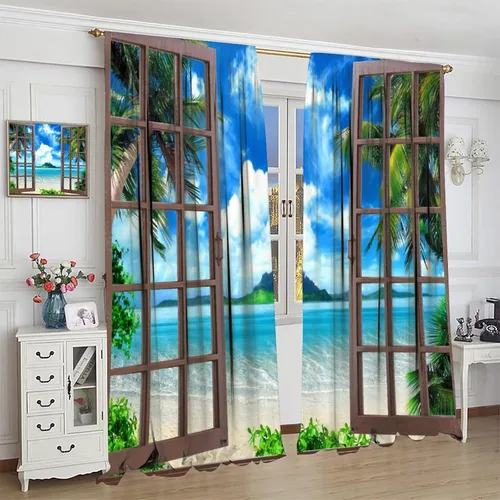 Vista 214 de Cortinas de paisaje, ventana 3D, primavera, bosque, vida silvestre, paisajes de naturaleza, dormitorio, sala de estar, cortinas térmicas opacas de 2