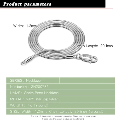 Vista 3 de Dankadi Collar de Cadena de Serpiente Mágica de Plata de Ley 925 para Mujeres - Collar de Cadena de Serpiente Sólida de 1,2 mm para Hombres Plateado