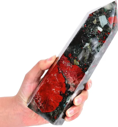 Vista 2 de AMOYSTONE Obelisco de Piedra de Sangre Africana Varita de Cristal Curativo Grande Torre Columna Facetada de 6 Lados Reiki Chakra Meditación Terapia