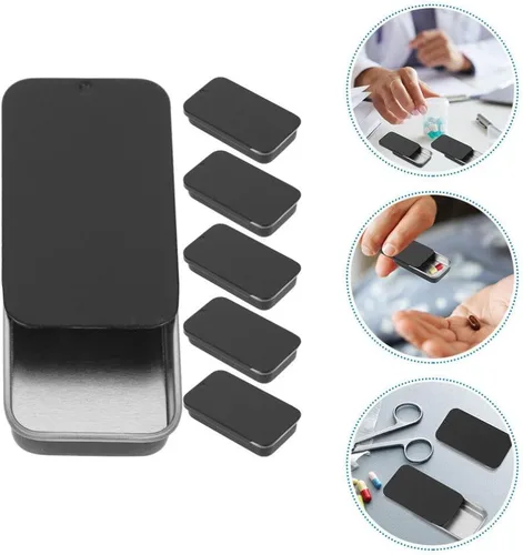 Vista 9 de UPKOCH Caja de almacenamiento de caramelo con tapa deslizante de metal, organizadores de placas de hojalata, contenedores de píldoras pequeños, caja