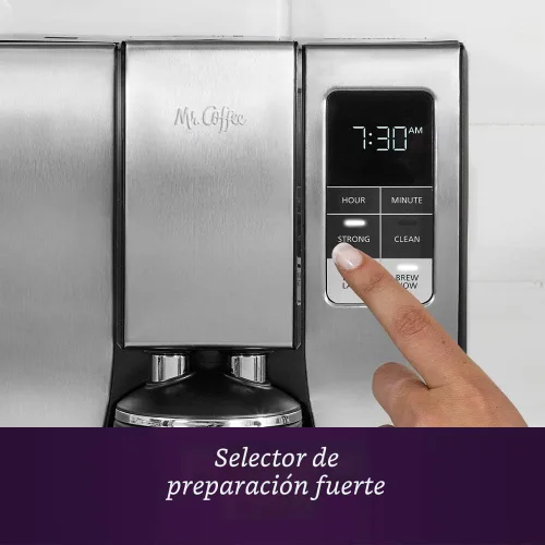 Vista 4 de Mr. Coffee Cafetera programable de 10 tazas, jarra térmica aislada, selección de fuerza de preparación, preparación ahora o más tarde, acero Acero