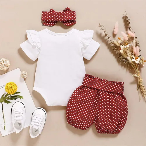 Vista 2 de PATPAT Conjunto de 3 piezas de ropa para bebé niña recién nacida con volantes y diadema