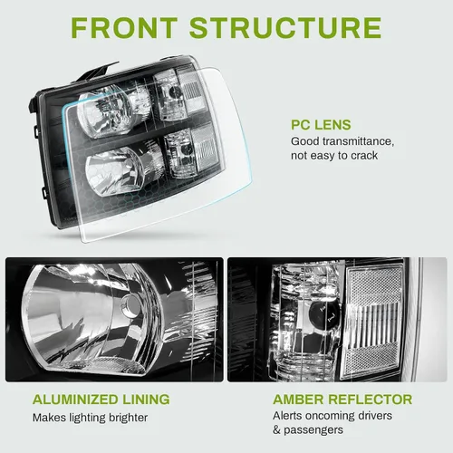 Vista 3 de AUTOSAVER88 Conjunto de faros delanteros compatible con Chevy Silverado 1500 2007-2013/2007-2014 Silverado 2500HD 3500HD Modelos solamente Luz