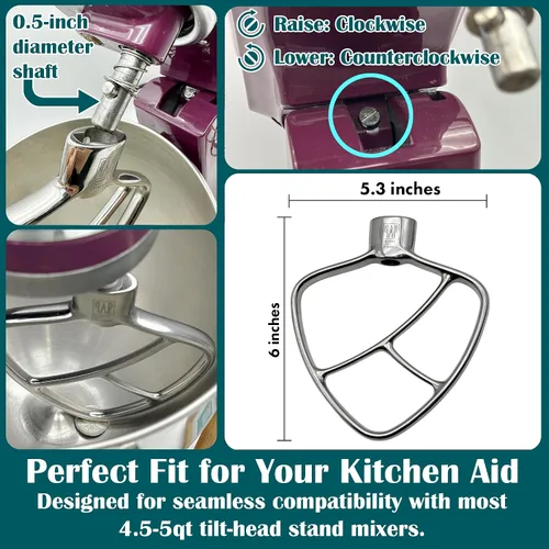 Vista 9 de Batidor plano de acero inoxidable para ayuda de cocina 4.5-5QT Tilt-Head Stand Mixer/Pulido a mano/sin revestimiento/apto para lavavajillas