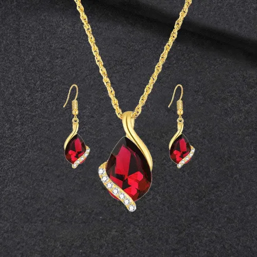 Vista 2 de ZINSBEDI - Juego de collar y pendientes para mujer y niña, chapado en oro, collar de cristal