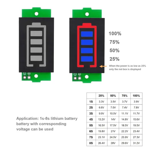 Vista 3 de Create idea Módulo indicador de capacidad de batería de 3-34 V, módulo indicador de carga de batería, 5 mA, compatible con 1S 2S 3S 4S 5S 6S 7S 8S