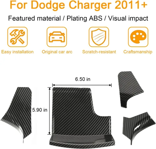 Vista 2 de JeCar Accesorios interiores Consola central Cambio de marchas frontal Panel de almacenamiento para Dodge Charger 2011-2020, fibra de carbono, 4