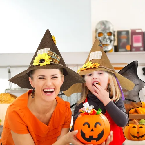 Vista 6 de SATINIOR 2 sombreros de espantapájaros de Halloween, diadema de bruja de girasol, diadema de fieltro para mujeres adultas, accesorio de fiesta