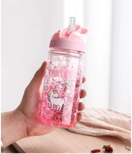 Vista 7 de Botellas de agua de unicornio para niñas, bonita taza de unicornio con popote para niños, bloqueo de seguridad, sin BPA, botella de agua rosa